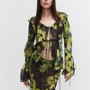 Mango Women's Green Sheer Blouse